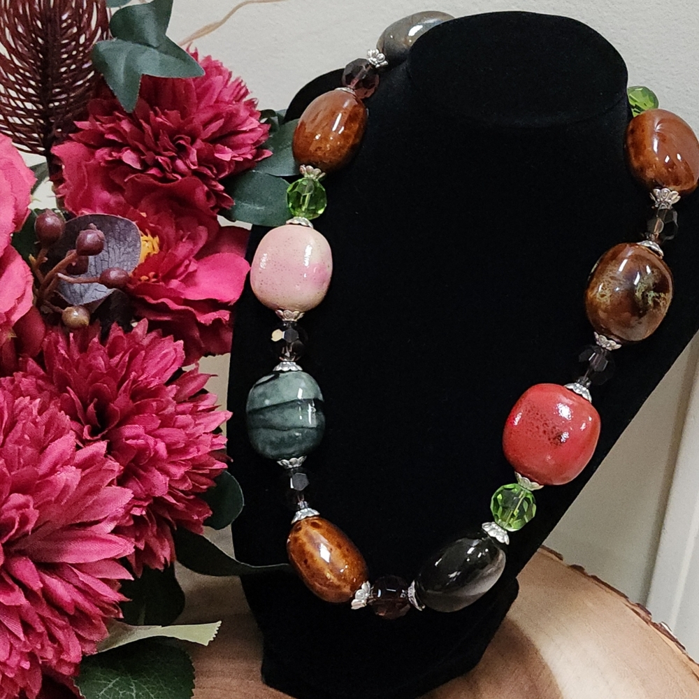 RARE Vintage Multicolor Chunky Boho Beaded Statement Necklace